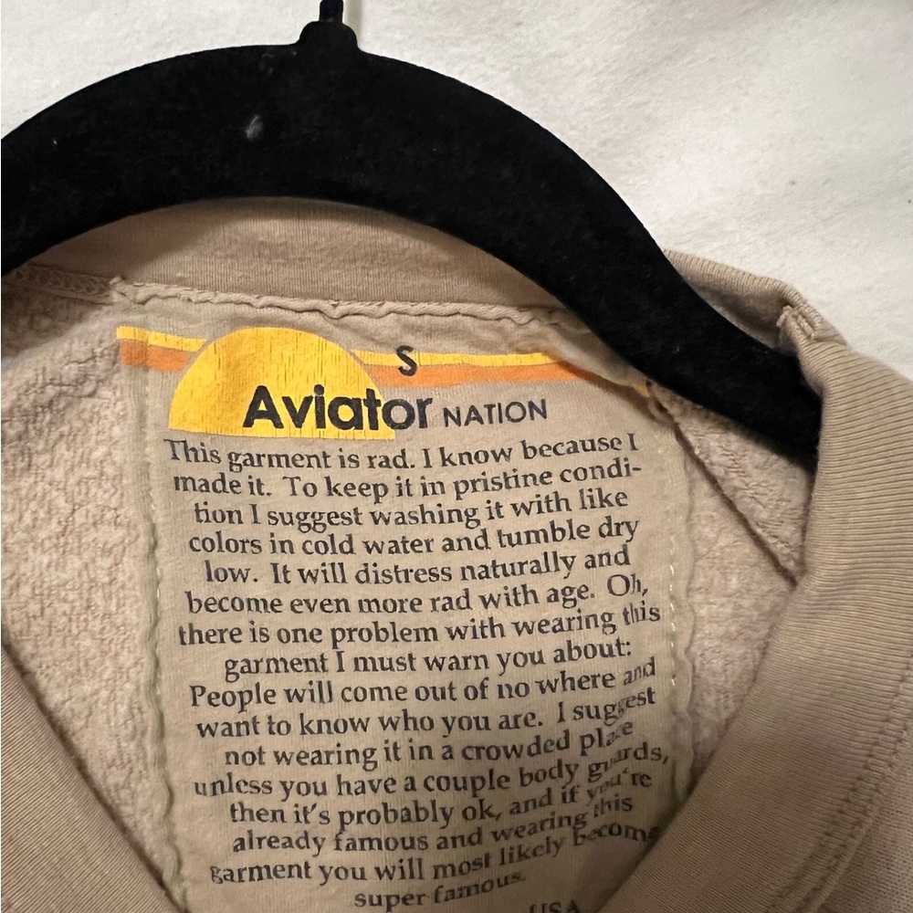 Aviator Nation Beige Sweatshirt with Rainbow Logo (Blue, Red, Orange, Yellow) - Picture 4 of 5